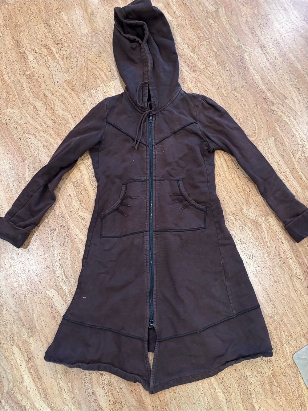Prairie Underground Long Hooded Zip-Up Coatigan in Brown